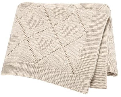 Hadetoto Baby Blanket 100% Cotton Baby Cellular Blanket - Beige