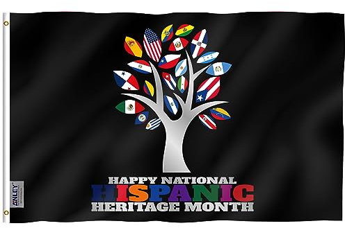 Anley Fly Breeze 0,9x1,5 m Drapeau national du mois du patrimoine hispanique–En-tête en toile et double couture–Drapeaux espagnols de célébration des pays latinos en polyester avec œillets en laiton