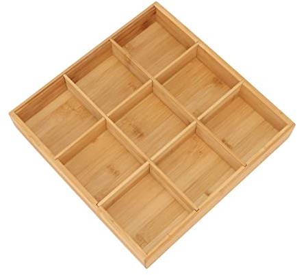 Haofy Plateau de Service divisé, Plateau de Service pour Collations, Planche de Bambou sans Peinture, Récipient de Service de Fruits Secs Divisés pour Bonbons, Apéritif, Collation, (9 Compartiments)