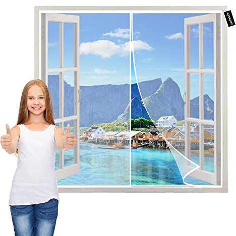 Magnetic Screen Window White 125x215cm Magnetic Window Fly Screen Net Double Door Screen Magnetic Closure with Self-Adhesive Tape for All Kinds of Window