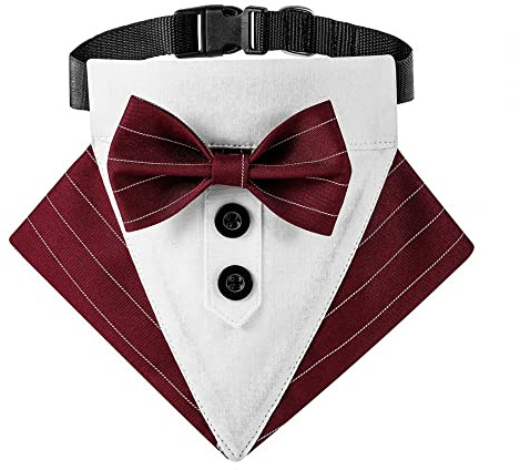 MiOYOOW Formelles Hunde Bandana Halsband,Verstellbares Hunde Smoking Hochzeits Bandana Atmungsaktiv Hund Lätzchen Dreieckiger Schal mit Fliege D-Ring für Kleine Mittelgroße Hunde