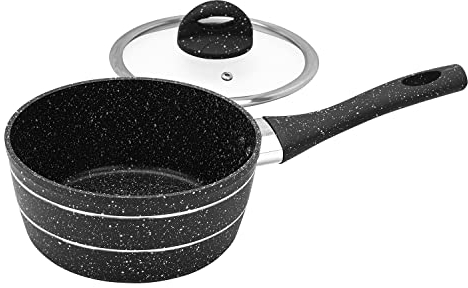 Royalford Saucepan, Induction Safe Cookware, 16 CM | Non-Stick Granite Coating, Aluminium Multipurpose Sauce Pot, Black