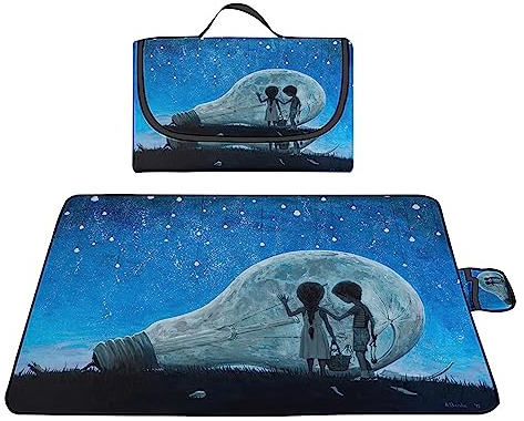 TengYuer Picknickdecke 180x200cm Stranddecke Wasserdicht Sandfrei Isoliert Faltbar Strandmatte mit Tragegriff Outdoor Campingdecke XXL für Camping Parks Strände Picknick Blauer Sternenhimmel