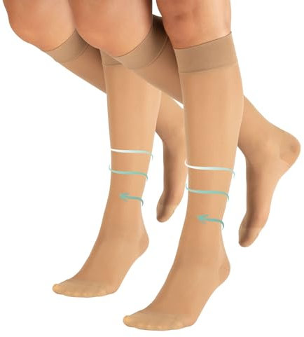 CALZITALY PACK 1/2 Gambaletti Compressione Graduata Forte, Calze Elastiche Contenitivo & Graduate, 140 Den – 18-22 Mm/Hg | Made in Italy (2 Paia - Beige, L-XL)