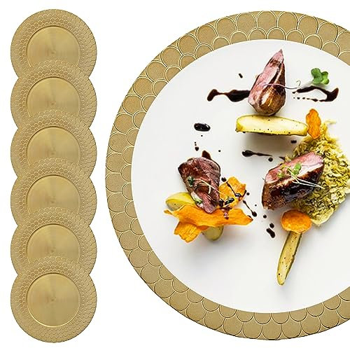 DEPLATTE Platzteller Ø 33 cm Wiederverwendbar 1 STK, Tischdekoration, Dekoteller für Hochzeit, Geburtstag, Catering, Familienfeier, Silvester (Goldene Skala)