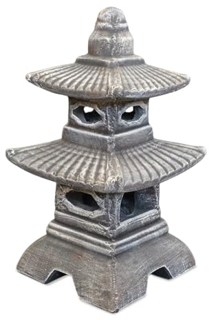gartendekoparadies.de Japanese pagoda with eight windows, antique stone lantern, H. 40 cm, 11 kg, multi-colored, frost-proof made of cast stone for outdoor use