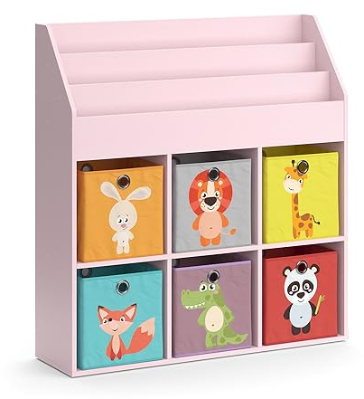 Vicco Kinderregal Luigi, Rosa, 107.2 x 114.2 cm mit 6 Faltboxen (bunt), zur Aufbewahrung von Spielzeug und Büchern kombinierbar