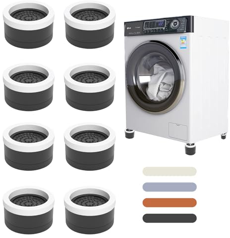 CFlong 8 Pcs Washing Machine Feet, Anti Vibration Mat, Rubber Feet Pad, Anti-slip Pad, Shock Absorber, Non-slip Fixed Anti-deviation, Used for Dryer, Washing Machine, Dishwasher (Black)