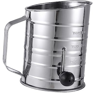 Ciieeo Rotary Hand Crank Flour Sifter with Measurement Stainless Steel Baking Sieve Manual Flour Filter for Kitchen Use