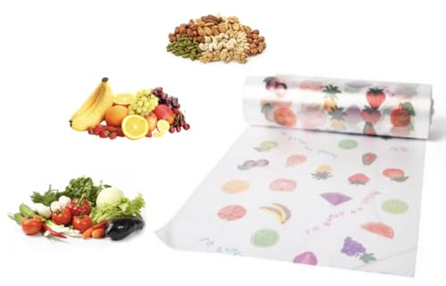 Rollo Mercado transparente, 30×40cm, 1 KG, Sin y con dibujo, Bolsas de Plástico, Resistentes, Aptas para Uso Alimentario, Ideal para Supermercado y Hogar (Bolso Rollo Mercado con Dibujo)