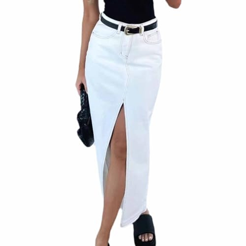 EGSDMNVSQ Gonna in Denim Gonna Lunga in Jeans da Donna Gonna Lunga a Vita Alta Gonne Lunghe in Denim A Trapezio con Gonna a Tubino con Spacco Elasticizzata Casual Elegante