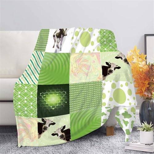 ALYOU Manta Franela 3D Impresión Verde Vaca Lechera Suave CóModo Transpirable Mantas 100x130cm Adecuada Todas Las Estaciones Manta para Adultos, Niños, Sofá, Cama, Viaje