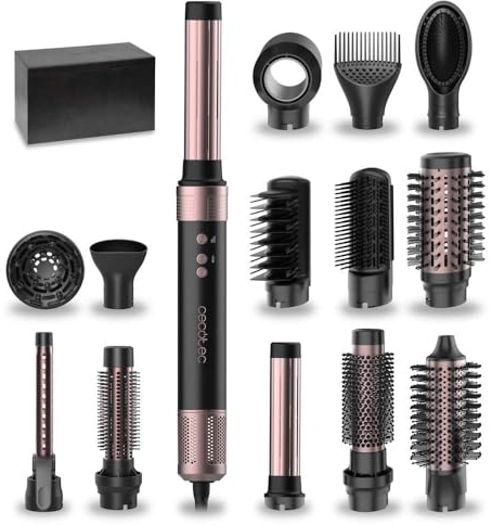 Cecotec Brosse Soufflante avec 14 Têtes, Technologie Coanda CeramicCare 14in1 AirGlam Noir. Brosse Chauffante 1400W, Moteur Numérique, Éliminateur de Frisottis, 3 Températures