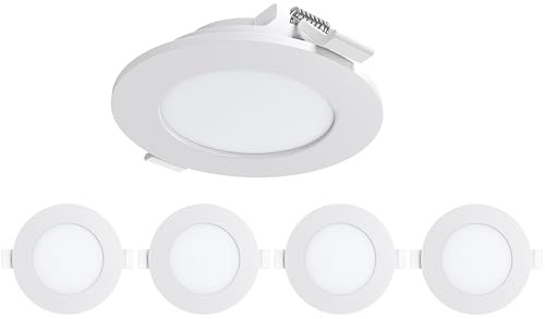 Braytron LED Einbaustrahler 5er Set – 230V, Ø68mm Lochmaß, ultraflach 26mm, 3W, Neutralweiß 4000K, Einbau LED Spots, Deckenstrahler rund mit integriertem Trafo, IP40 für Innenräume
