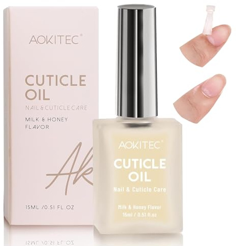 Aokitec Cuticle Oil, 15ml Nagelöl mit Milch und Honiggeschmack für Nagelpflege, Vitamin E Nagelhautöl Repariert Beschädigte Haut und Dünne Nägel, Spendet Feuchtigkeit und Macht die Nagelhaut Weich