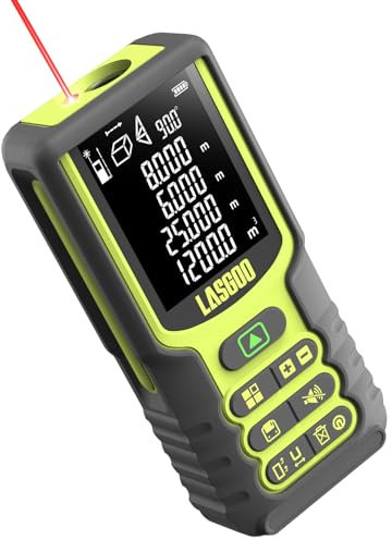 Laser Measure, LASGOO 100m/328ft Laser Measurement Tool, Laser Distance Meter with Angle Sensor, Ft/In/M Units, LCD Backlit Display, Length/Area/Volume/Pythagorean Mode, Battery Included