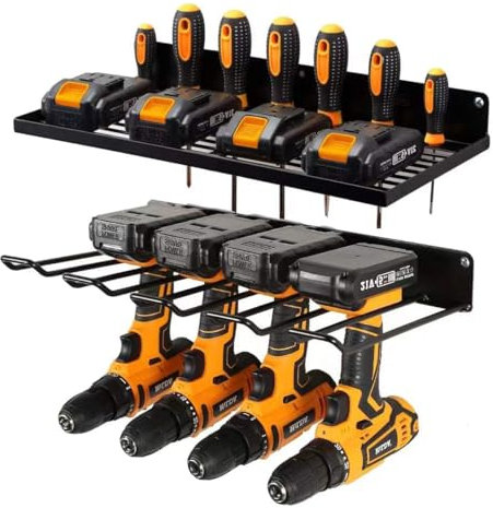 Organizzatore Per Utensili Elettrici, Supporto Portaoggetti, Supporto Da Parete Per 5 Utensili Da Trapano Elettrico, Set Di Organizer Da Parete In Metallo Solido Per Garage, Casa, Officina (Nero)