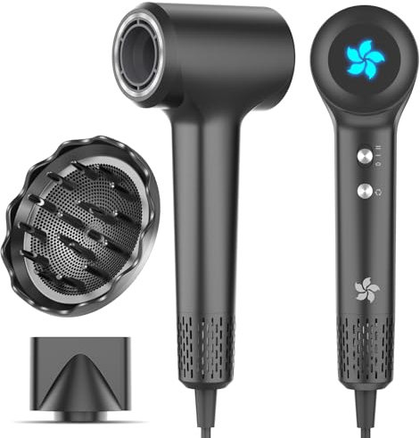 Asciugacapelli Ionico, Phon Capelli Professionale, Phon al Plasma da 400 Milioni con Diffusore, Motore brushless da 110.000 giri/min per Asciugatura Rapida, 57dB Rumore Basso per Viaggio e Familiari