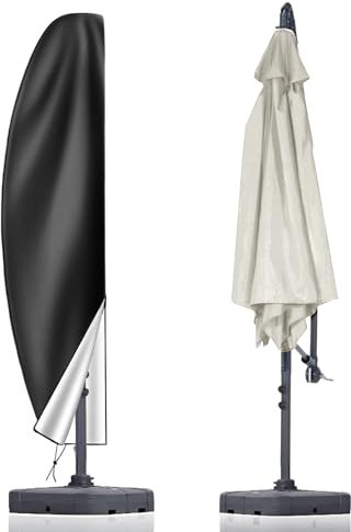 AMFUN Parasol Cover Waterproof,420D Cantilever Parasol Protective Cover with Telescopic Pole and Zipper for 9-11FT Parasols,Long Zip and Adjustable Drawstring Cord-Black-265CM(50 * 70 * 40cm)