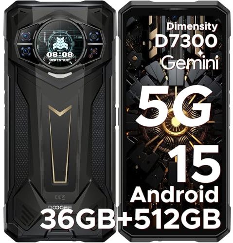 DOOGEE S200 Plus Android 15 Movil Irrompible 5G D7300 4nm, (16+20) 36GB RAM+512GB ROM (TF 2TB), Pantalla Trasera multifunción de 1,32 60Hz, 100MP+32MP+20MP Móvil Rugerizado, 10100mAh(33W)/NFC/FaceID