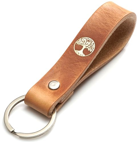 ELBERCRAFT Portachiavi in pelle, regalo per donne o uomini, conciato al vegetale, marrone con incisione, 12 cm, made in Germany Leather Keychain