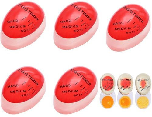 Bhina 5 Piezas Temporizadores para Huevos Cocidos, Egg Timer, Temporizador para Huevos Blandos, Medianos y Duros, Selección del Grado de Madurez de los Huevos Según el Cambio de Color, Fácil de Usar