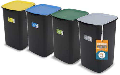 AKITAInk - Pattumiere Differenziate Set 4 Secchi bidoni da 50 litri AKIJAZZ4 – Separazione Facile e Ordinata per i Tuoi Rifiuti, Made in Italy