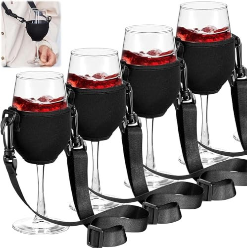 Denxahao Weinglashalter Zum Umhängen Glas Weinglas Hals Halter Weinhalter für den Hals Wein Tragbarer Weinglashalter Für Party Geburtstag Hochzeit Ausstellung Glashalter (4 Stück/Schwarz/20cm)