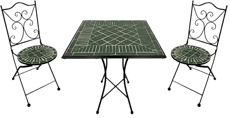 AXI Camilla Conjunto de Bistro de Mosaico de 3 Piezas, Verde Oscuro | con Mesa y 2 sillas.