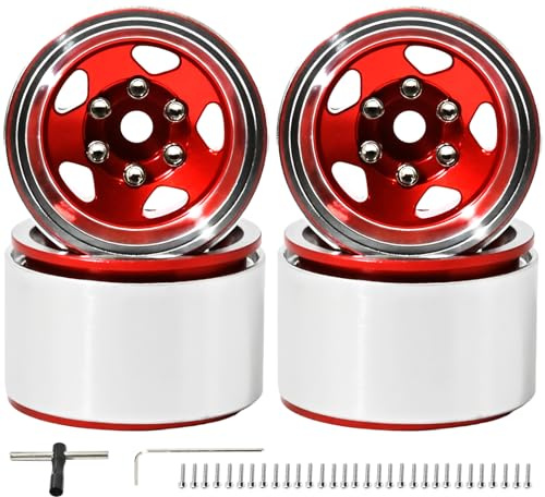 1.0” RC Beadlock Wheel CNC Aluminum Alloy Wheel Rims for 1/18 TRX4M, 4PCS | Compatible with Traxxas 1/18 TRX4M 1/24 Axial SCX24 FMS FCX24 Gladiator Bronco C10 JLU Deadbolt B17 RC Crawlers On/Off-Road