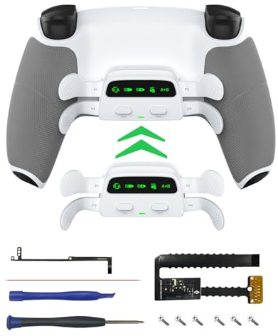 CHARM FOCUS Kit de remappage avec 4 palettes arrière pour manette PS5 BDM-030/040/050, coque modifiable pour manette PS5 avec boutons arrière, poignée caoutchoutée, fixation pour palettes PS5, Blanc