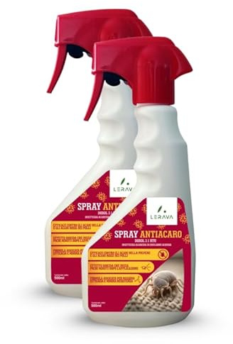 LERAVA® Spray Antiacaro (2x500 ml) - Trattamento Efficace per Materassi, Letti, Divani e Tessuti - Formula Potente contro Acari della Polvere - Protezione Igienica per Uso Domestico - anti acaro