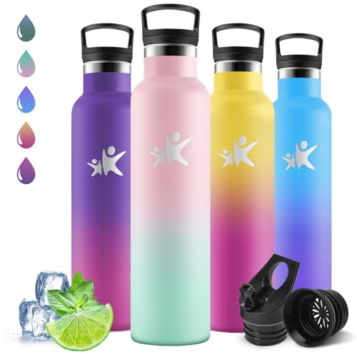 Motswedi Gourde Isotherme 1l, Poignée de Transport, Bouteille Isotherme, Anti-Fuite, Gourde Paille, avec Paille, Réutilisable, Pour Camping, Randonnée, Rose Clair & Vert Clair
