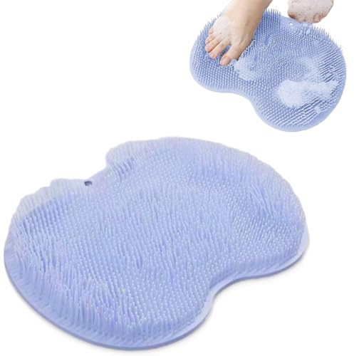 KIRZAX Laveur de Pieds de Douche, Foot Scrubber Douche avec Antidérapant Ventouses,Tapis de Massage en Silicone,Un Tampon de Massage Apaisant et Relaxant pour Nettoyer et Masser les Pieds(Bleu)