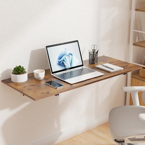 GOYLSER Wall Mounted Folding Table for Office, Rustic Brown Fold Down Desk Laundry Folding Table Wall Mounted for Laundry Room/Home Kitchen, Length 47 Width 20.5
