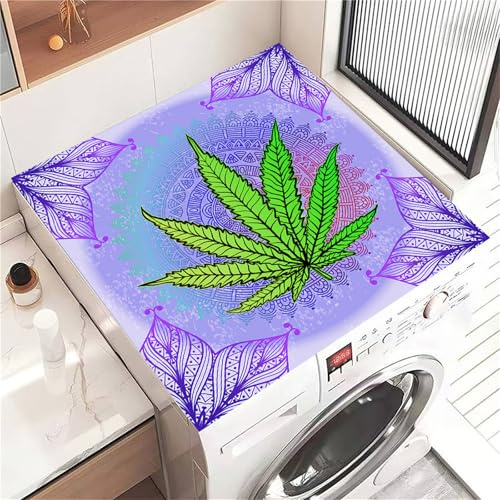 Highdi Housse de Protection pour Machine à Laver Top, Feuilles de Mode Coussin de Machine à Laver Antidérapant, Tapis de Protection pour Dessus Sèche-Linge Séchage Rapide (Violet,30x40cm)