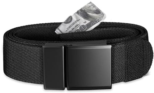 QIUMING Riñonera con Compartimento Secreto Cinturón antirrobo de Viaje Cinturón de Viaje Antirrobo con Bolsillo Secreto para Viajes de Negocios, Deportes al Aire Libre, Diario (Negro, 3.8 * 120cm)