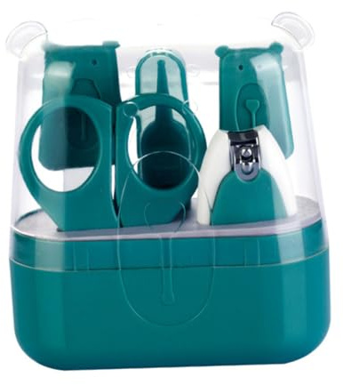 DECOMELODY Kit de Uñas para Ñiño Verde, Cortauñas de Acero Inoxidable, Tijeras Seguras, Pulidor de Uñas, Compacto para Cuidado Infantil y Manicura en Casa