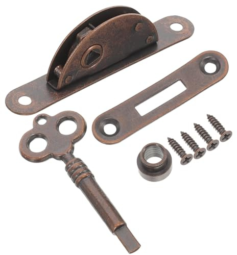 Lurrose Serrure Ancienne Semi-circulaire en Fer Finition Bronze Antique, Verrou de Meuble Vintage Clé, Serrure pour Armoire et Tiroir, Système de Sécurité Robuste pour Meubles Classiques