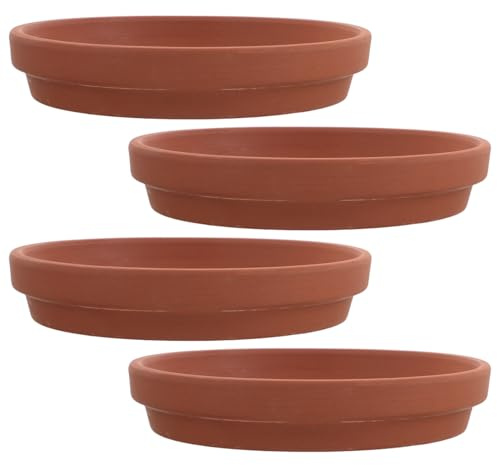 YARNOW Sottovaso in Terracotta Naturale da 5 Pollici 13x2 Cm, Set 4 Pezzi, Vassoio di Drenaggio Rotondo per Piante da Interno ed Esterno, Piattini Artigianali per Prevenzione
