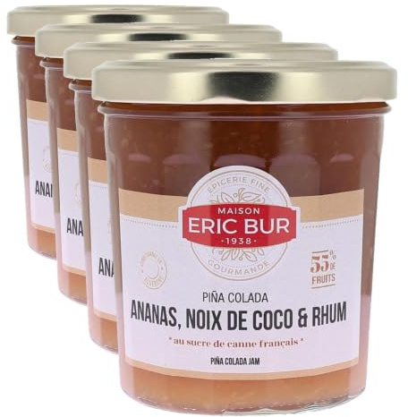 Maison Eric Bur Confiture Piña Colada aux Ananas, Noix de Coco et Rhum, 370g, Épicerie Fine Française (Lot de 4)