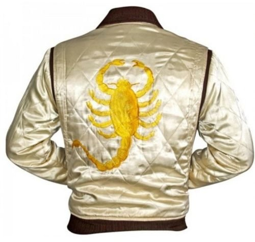 Superior Leather Garments Drive Trucker White with Golden Embroidery Scorpion Jacket , L - Suitable for Chest size 40 inches, Ivory