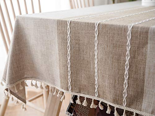 Lanqinglv Quaste Tischdecke 100x160 Abwaschbar Baumwolle und Leinen Tischtuch Beige Tischdecke Rechteck Couchtisch