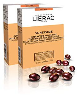 LIERAC SUNISSIME CAPSULE ABBRONZANTI Integratore alimentare pelle al sole - Antiossidante - Vitamina E - Selenio - Carotenoidi - Curcuma - 60 Capsule