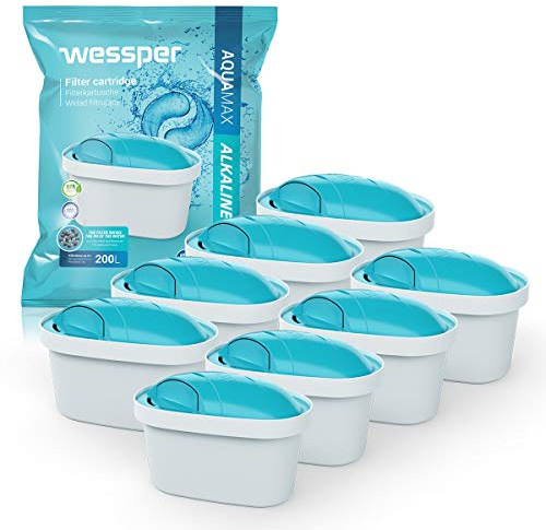 Wessper AQUAMAX Alkaline Water Filter Cartridges - Fits Brita Dafi Unimax Aquaphor A5 Brita Maxtra+ Philips AWP212/10 - Pack of 8