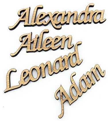 Name place tags, laser cut out names, Namensschilder aus Holz, Tischkarten für Hochzeit, 5 St