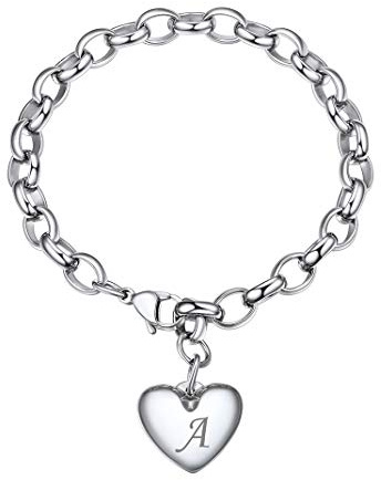 GoldChic Jewelry bracciali tto Con Ciondolo a Cuore Iniziale Lucido, Regali Jewerly In Acciaio Inossidabile 316l, Maglia a Catena Con Lettere a 26 Lettere a-z Per Donna