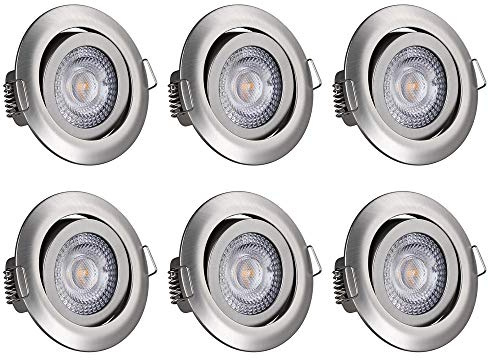 Monzana 6x Spot LED Encastrable Krog Argent 5W 400Lumen 3000K réglable luminaire plafond pour cuisine salon entrée éclairage