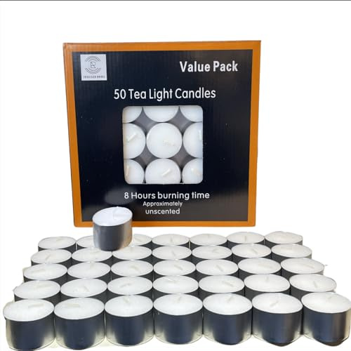Requisite Needs Lot de 50 bougies chauffe-plat blanches non parfumées (temps de combustion : 8 heures)