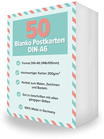 Merz Designkarten 50 Premium Blanko Postkarten weiß, Format A6 (10,5x14,8cm), perfekt zum kreativen Basteln und zum gestalten von persönlichen, individueller Postkarten Grußkarte Postkarte